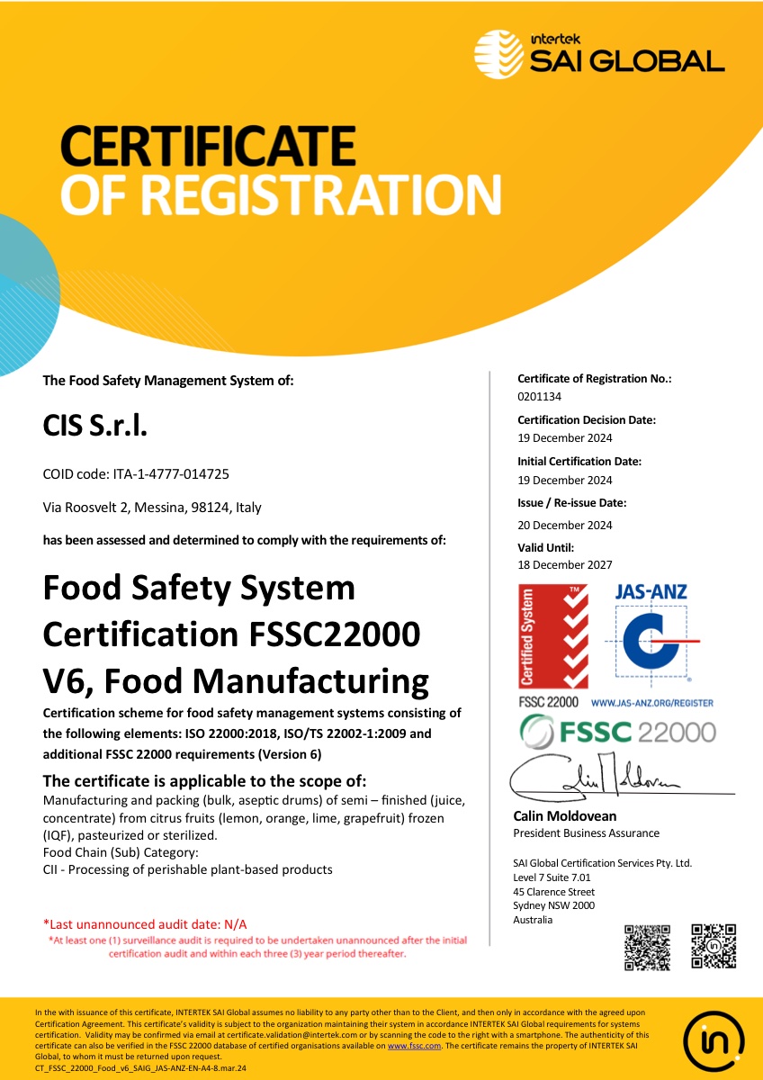 FSSC 22000 certificate of registration