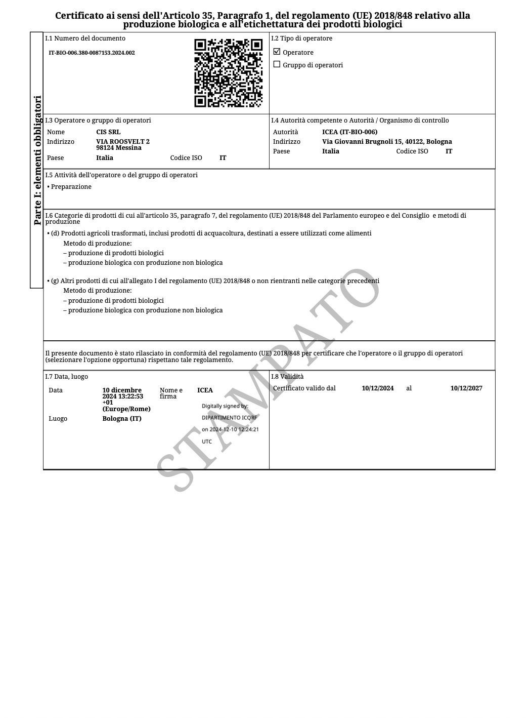 ICEA Organic certificate