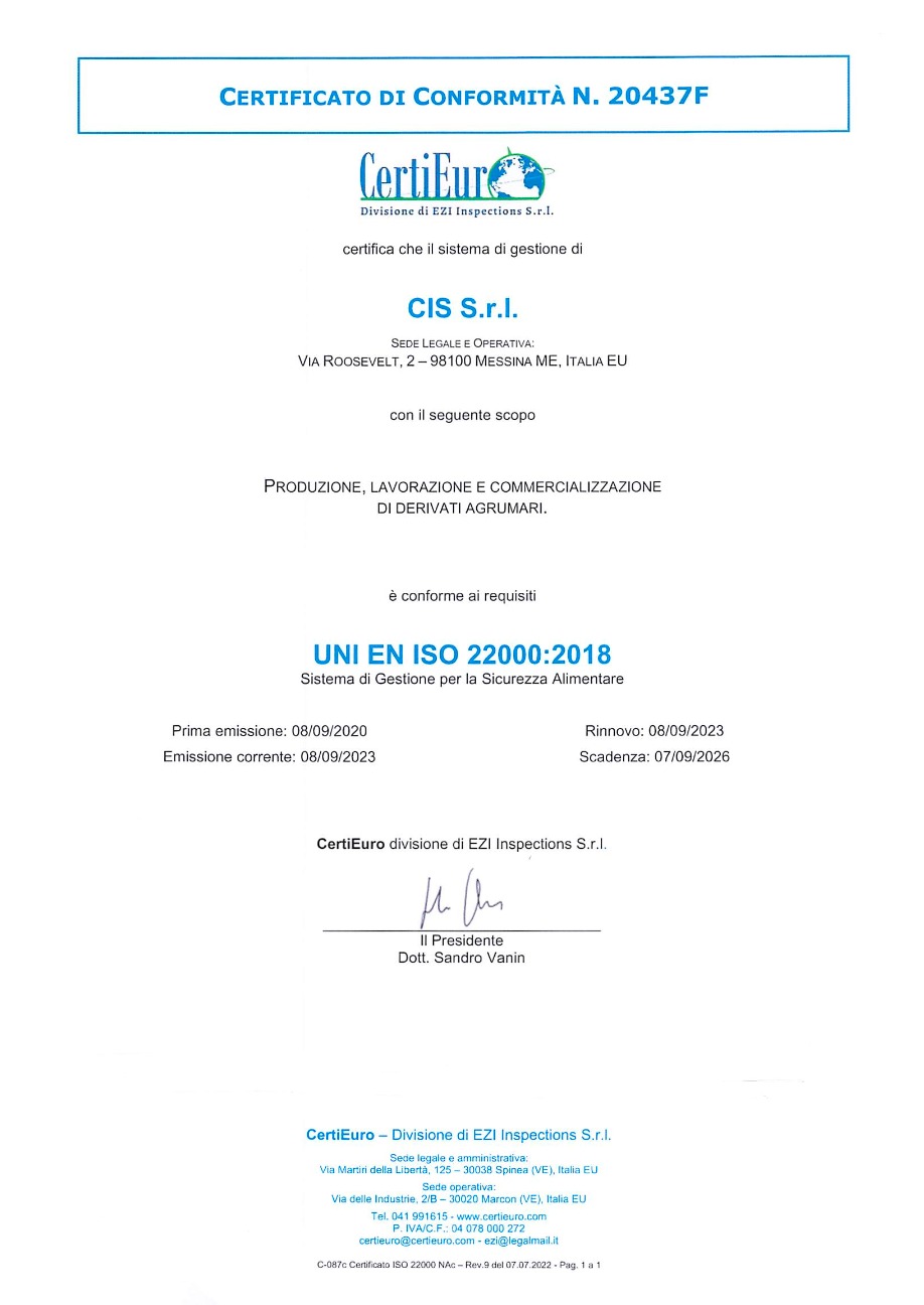 ISO 22000 certificate