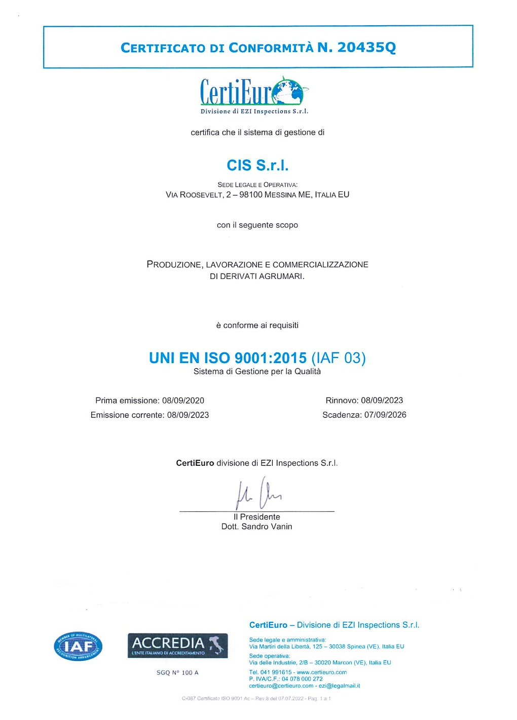 ISO 9001 certificate
